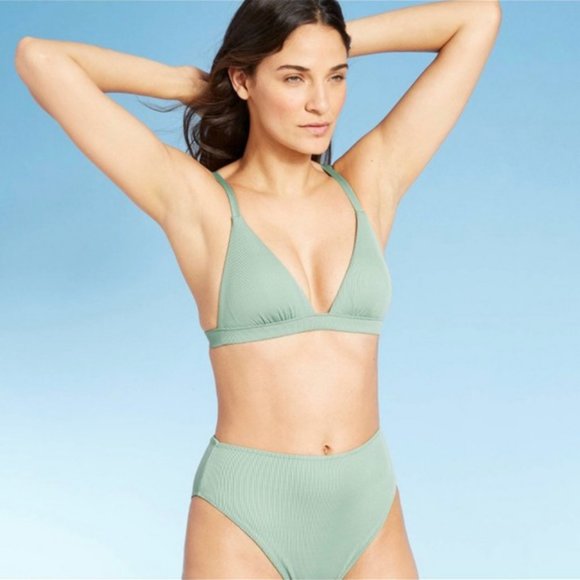 NWT Shade & Shore Ribbed Triangle Bikini Top - Picture 1 of 6